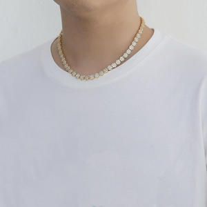 Hip Hop or \ argent plaqué groupé Tennis chaîne Bracelet ensemble femmes tour de cou moissanite diamant fleur grappe collier bijoux - Product Image 6