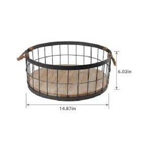 Oval Strong Iron <b>Wire</b> <b>Basket</b> Matte <b>Black</b> With Small Wooden Base Fruit and Vegetables <b>Basket</b> Supplier - Product Image 4