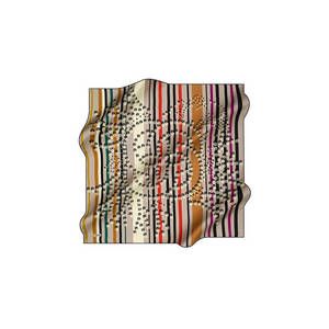 Beige Silk Twill <b>Square</b> <b>Scarf</b> with Striped Geometric Pattern - Product Image 1