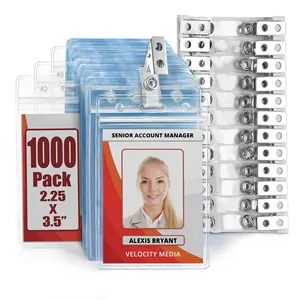 Portatarjetas de identificación de PVC suave Cremallera de ranura vertical 2,25 "x 3,5" con clip de metal Compra a granel Etiquetas de nombre para uso en la Oficina y la escuela