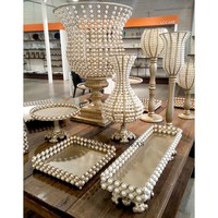 Cristal clair perlé et métal plaqué or de haute qualité Look attrayant Designer ensemble de 3 fournitures de décoration de pièce maîtresse de Table de mariage