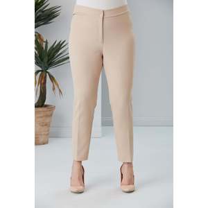 Pantalones de Tela de Poliéster y Elastano Color Crema Talla Grande RMG para Mujer - Pantalones Cómodos para Uso Casual de Invierno - Product Image 1
