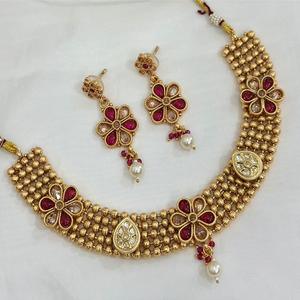 Ensemble de collier plaqué or avec boucles d'oreilles pour femmes et filles ensemble de collier de mariage indien traditionnel pour femmes - Product Image 1