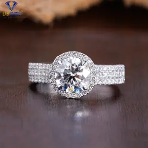 1.542 TDW Round Cut Diamond White Gold Ring by Lab-Stone / Excellence Full Diamond Ring / EF-VS color