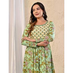 Vestido Anarkali de Algodón Estampado Pista Jaal, Vestidos Elegantes para el Trabajo - Product Image 1