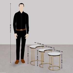 Mobilier de salon moderne de luxe Ensembles table centrale en marbre Ensemble de 3 tables basses gigognes dorées - Product Image 6