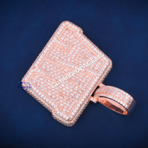 Lujoso nuevo colgante de letra AW Hip Hop personalizado completamente busto hacia abajo en diamantes de moissanita de corte redondo y Baguette de Plata de Ley 925 - Product Image 4