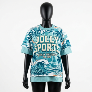 T-shirt double couche en coton 200 GSM de haute qualité pour femme, bleu ciel, imprimé intégral, décontracté, personnalisé - Product Image 6