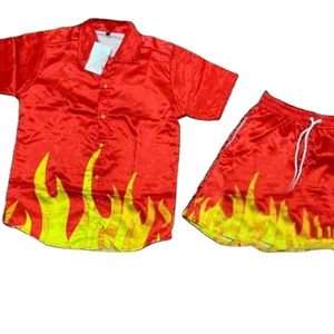 Ensemble chemise et Short à boutons pour homme, ensemble deux pièces rouge imprimé entièrement par Sublimation - Product Image 1