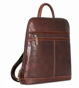 Sac à dos pour ordinateur portable vintage en cuir véritable marron, résistant à l'eau, grande capacité, pour femmes, bandoulière arquée, sac à dos fin pour la journée - Product Image 1