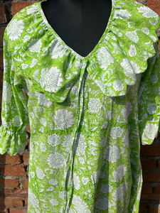 เดรสแม็กซี่คอตตอนสไตล์อินเดีย, เดรสลำลองสำหรับ100% ชุดราตรีพิมพ์ลายปักและตกแต่งด้วยพู่ - Product Image 3