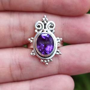 925 Sterling Silver <b>Boho</b> <b>Ring</b> Handmade Natural Amethyst Gemstone Oval Cut Purple Women's <b>Ring</b>-Gift - Product Image 5