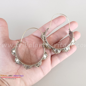 Boucles d'oreilles ethniques afghanes Kuchi, artisanat allemand en argent, exportation de bijoux tribaux haut de gamme - Product Image 1