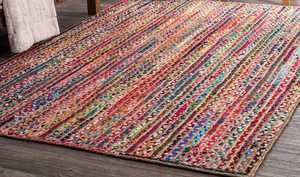 Tapis plat en jute et coton à motif floral moderne, tressé, écologique, fabriqué à la machine avec fonction antidérapante - Product Image 2