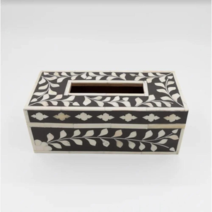 Incrustation d'os naturel et boîte à mouchoirs décorative en os porte-mouchoirs en métal avec décor de table par l'artisanat du croissant - Product Image 1