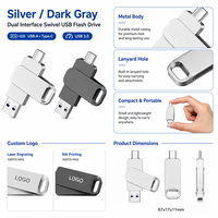 Memoria USB Personalizada con Logotipo, USB 3.0 Tipo C, Doble Interfaz, Metálica, Giratoria, para Teléfono y Portátil, Regalo Promocional Corporativo