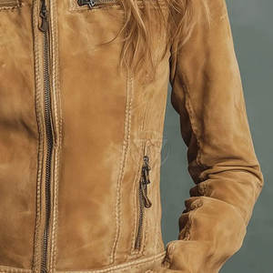 High End Women <b>Suede</b> Leather <b>Jacket</b> Knitted Breathable Eco-Friendly Soft Finish Classic Style Customizable Colors Sizes Made - Product Image 6