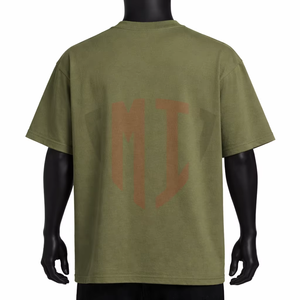 Men's <b>Olive</b> <b>Green</b> Short Sleeve <b>T</b>-<b>Shirt</b> Bold Letter Print O-Neck Casual Cotton Tee Loose Fit Breathable 240g - Product Image 2