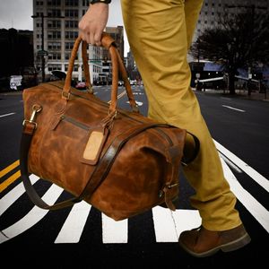 กระเป๋าหนังแท้ลายควายทั้งตัวใส่ได้ทั้งชายและหญิงทำด้วยมือสไตล์วินเทจมีซิปปิดสำหรับการเดินทางกีฬาส่วนบุคคลสำหรับ - Product Image 4