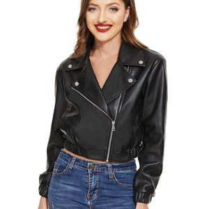 Veste de moto en simili cuir noir pour femmes, respirante, écologique, imperméable, décontractée, hiver - Product Image 1