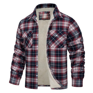 Visage en coton vert avec doublure en polaire de polyester Manteaux de travail cargo à carreaux d'hiver Épaissir les vêtements d'extérieur Tops Vestes pour hommes - Product Image 6