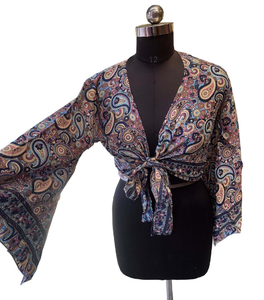 Top corto de seda suave para mujer estilo abrigo corto con lazo frontal ajuste ajustable perfecto para capas o usar en clima cálido - Product Image 4