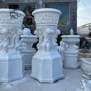 BLVE Design moderno giardino decorativo in pietra naturale granito vaso di marmo vaso di fiori bianco per bambini statua