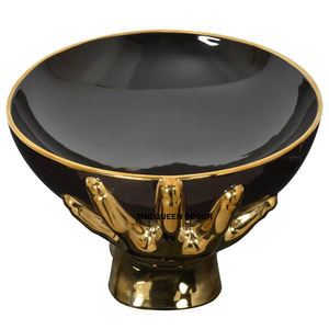Fantaisie élégant en aluminium métal forme ronde support de main humaine plaqué or noir fini bol décoratif japonais - Product Image 1
