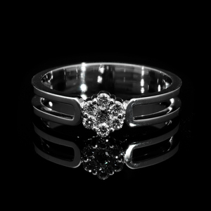 Elegant 14K Solid Yellow Lab Grown CVD Diamond Floral Cluster <b>Ring</b> Classic <b>Split</b> Shank Wedding Engagement IGI Certified Rhodium - Product Image 1