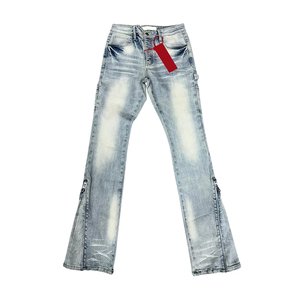 Jean en denim bleu délavé coupe droite empilée, respirant, léger, séchage rapide, coupe décontractée, toutes saisons (hiver, automne, été, printemps) - Product Image 6