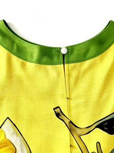 Abito estivo casual da donna in stile bohémien, comodo, senza maniche, con motivo a foglie di limone a blocchi di colore - Product Image 4
