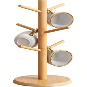 Soporte de Madera Natural para Tazas, Estante de Almacenamiento para Encimera de Cocina, Organizador de Tazas de Café y Té, Colgador con Ganchos - Product Image 1