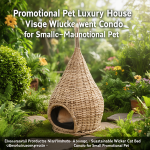 Nordic Minimalist Luxury Pet House <b>Cube</b> Lounge Handwoven Wicker Cat Bed Sustainable Wooden Cat Condo for Small Promotional Pet - Product Image 3
