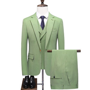 Traje de hombre verde a medida, doble botonadura, corte ajustado, con estampado floral, talla XL, de tela formal, conjunto de 3 piezas. - Product Image 3