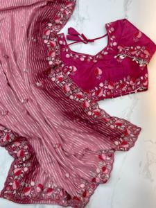 Bollywood Designer dernière tendance lourde nouveauté Georgette douce avec fil broderie Saree exportateur et approvisionnement indien - Product Image 4