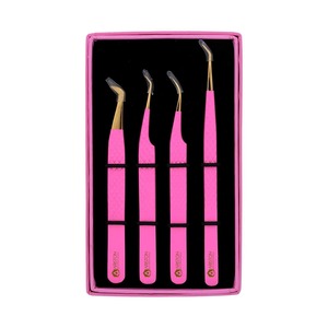 Pinzas para extensiones de pestañas OEM Diamond Grip, Juego de 4 herramientas de suministro de pestañas de acero japonés - Product Image 1