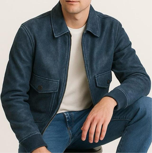 Veste en cuir d'hiver pour homme avec col montant et logo frontal, séchage rapide et respirante - Product Image 3