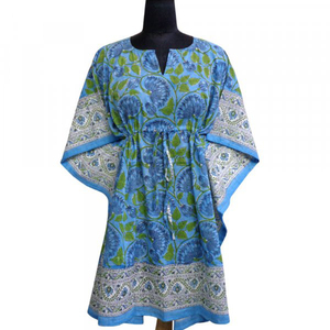 Caftanes de Algodón Puro Estampados a Mano al por Mayor, Talla Estándar y Talla Grande, Vestidos Casuales Rectos de Playa a la Moda de la India, ODM - Product Image 3