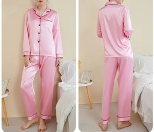 Alta calidad casual al por mayor transpirable logotipo personalizado pijamas de seda con mangas largas y pantalones largos ropa de dormir para mujer - Product Image 5