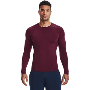 Camiseta de entrenamiento de algodón transpirable de compresión básica de manga larga de doble capa para hombre con cuello simulado y capa base - Product Image 4