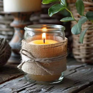 Natural Scented Soy <b>Wax</b> Candle Burlap Wrapped Glass Jar Eco Friendly Handmade Rustic Wedding Event Party Favor Aromatherapy - Product Image 1