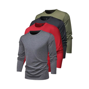 เสื้อกีฬาคอกลมสีทึบแห้งเร็วสำหรับผู้ชายเหมาะสำหรับฝึกเข้ายิมและฟิตเนสแขนยาว - Product Image 1