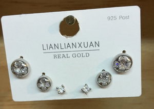 Orecchini a Perno in Argento Lianlianxuan a Forma di Fiore con Zirconi Incastonati, Set Regalo di Gioielli alla Moda per Donne - Product Image 3