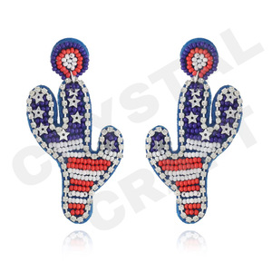 Christmas Tree Beaded <b>Earrings</b> for Women Patriotic Memorial Day Orange White Blue Colour Fabric Material - Product Image 5