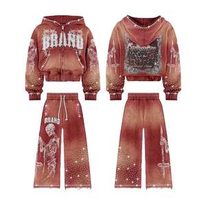 Ensemble survêtement pour homme, pantalon de survêtement ample et sweat-shirt à capuche, en molleton de coton 100% lavé à l'acide, léger, personnalisé, 2025 - Product Image 1