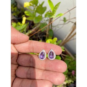 925 Sterling Silver Pear Shaped <b>Amethyst</b> <b>Stud</b> <b>Earrings</b> Water Drop Bezel Setting for Gift - Product Image 4