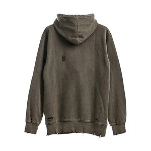 Haute qualité en détresse Applique broderie poids lourd coton éponge tissu recadrée fermeture éclair hommes en détresse à capuche - Product Image 2