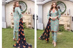 Dernière mode d'hiver pour les femmes Modeste Lénine costume brodé Halwar Kameez respirant lin élégant imprimé droit non tissé - Product Image 2