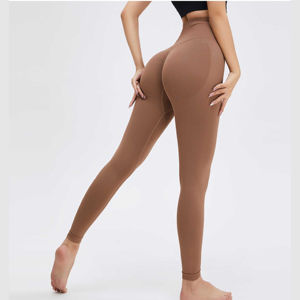 High Waisted Seamless Gym <b>Leggings</b> Elastic Waist Closure New Popular Casual Tummy Control <b>Butt</b> <b>Lift</b> Yoga Workout Solid Pattern - Product Image 2