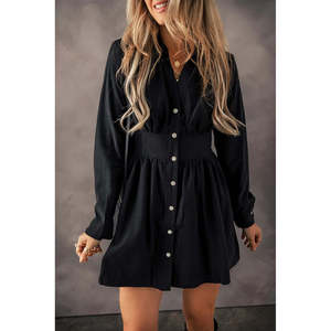 Abito in Raso con Arricciature e Bottoni a Maniche Lunghe - Product Image 1